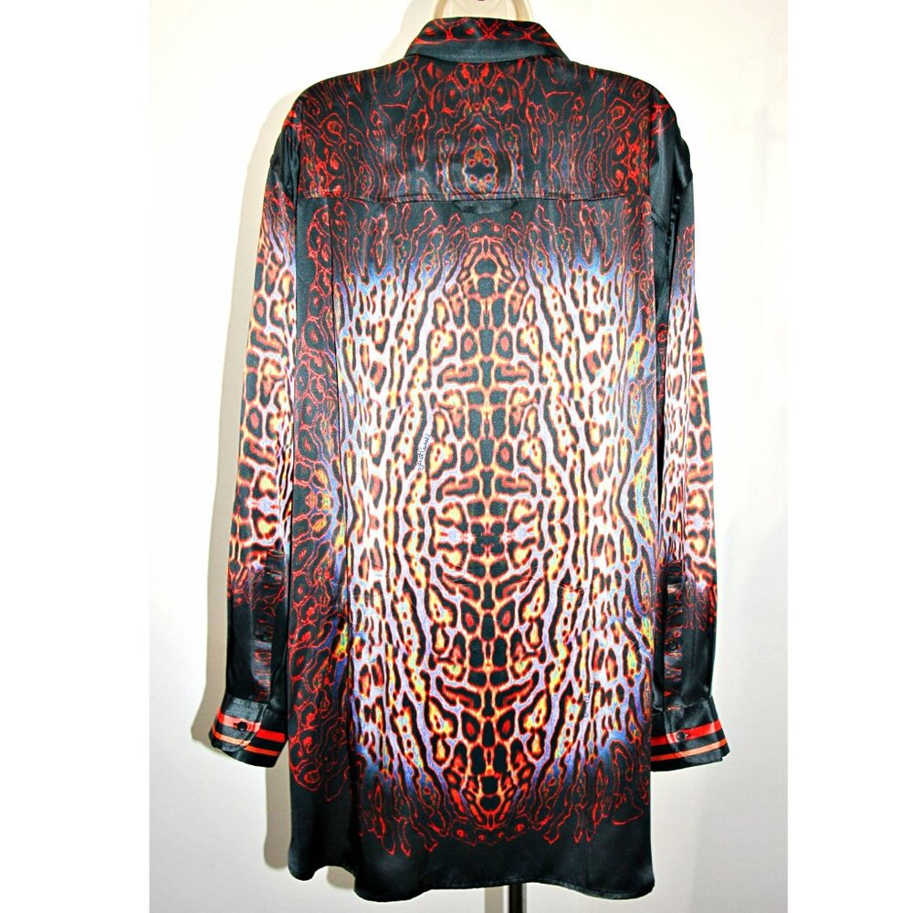 JUST CAVALLI LEOPARD PRINT SIGNED LOGO BUTTON UP TUNIC US XL-2XL / IT 46 $675 - Picture 8 of 15